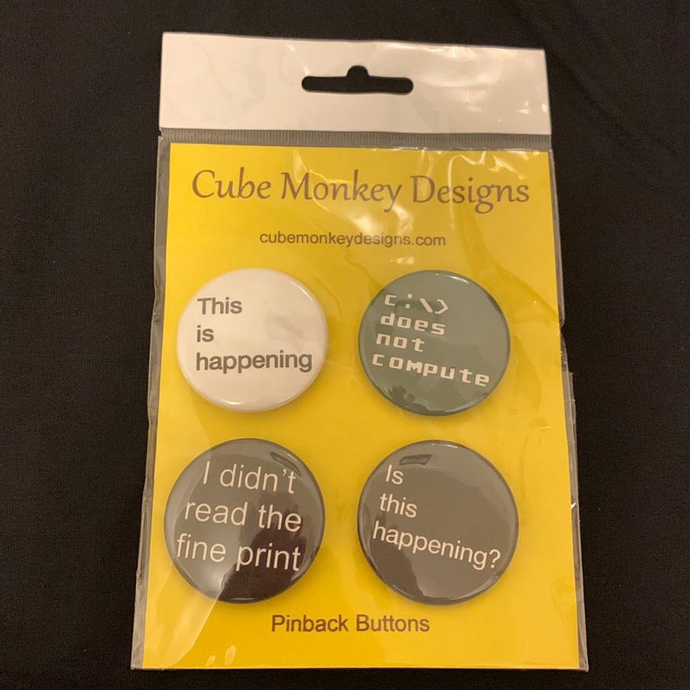 Cube Monkey Designs tech computer theme pinback buttons NWT